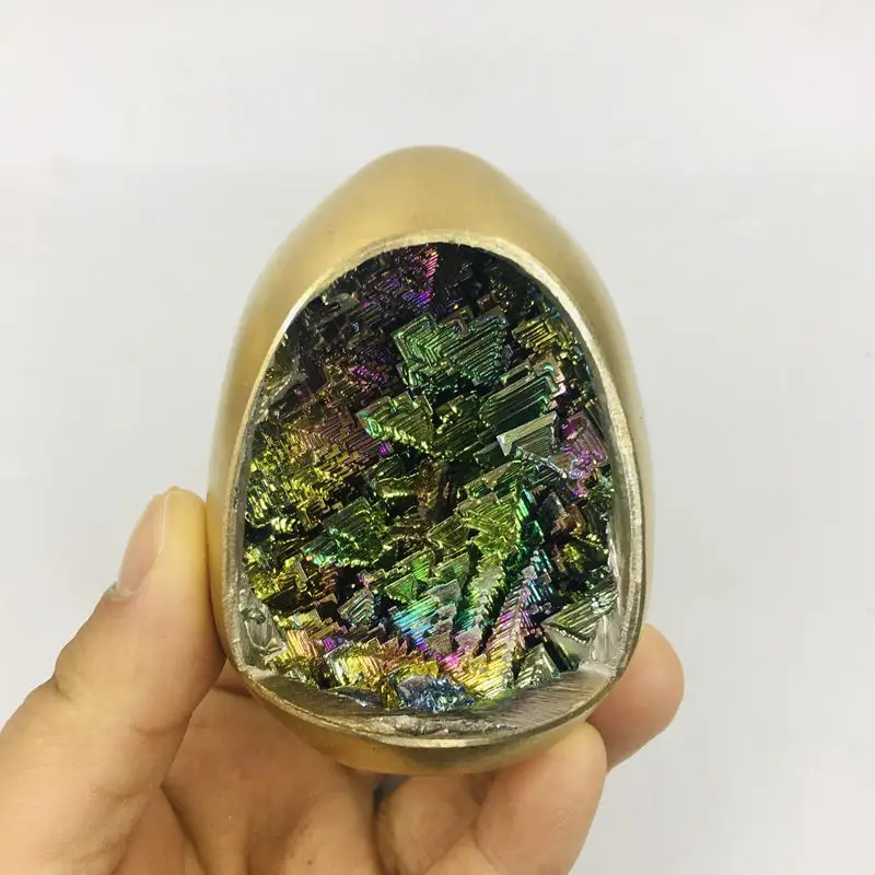 Toptan doğal Metal cevheri yapılan bizmut kristal külçeler bizmut cevheri yumurta şekli bizmut kristal Geode dekorasyon için