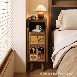 Small solid wood bedside table with vintage style, suitable for home use in bedrooms. Narrow side table with narrow <b>gaps</b> - Product Image 3