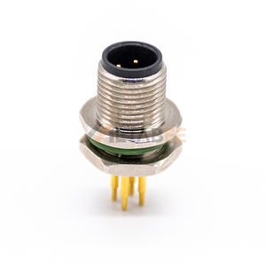 Connecteur femelle M12 à <span class=keywords><strong>4</strong></span> broches, codé A, montage sur panneau, filetage M12x1, droit, type soudure sur circuit imprimé, étanche, prise de signal circulaire - Product Image 3