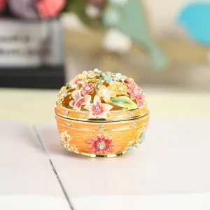 SHINNYGIFTS Metal Enamel Necklace Earring Gift Packaging Jewelry Box Hollowed out Round shape butterfly love flower jewelry box