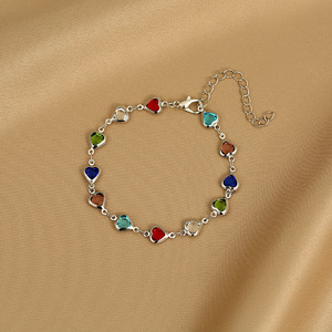 Ingrosso bracciale cuore nuovo stile ins, bracciale con occhi e cuore multicolori, bracciali a catena in metallo con zirconi di cristallo - Product Image 6
