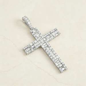 CUSTOM SILVER 10K/14K/18K GOLD PLATED LAB GROWN CVD DIAMOND CLASSIC ENGAGEMENT GIFT SWEATER <b>CHAIN</b> NECKLACE <b>CROSS</b> PENDANT VS - Product Image 5