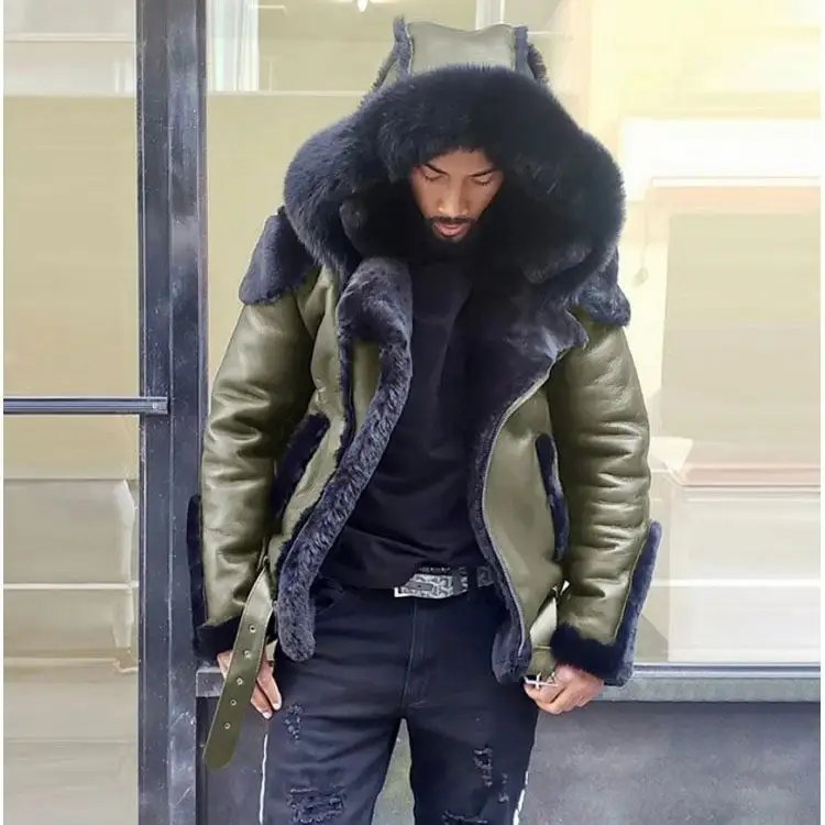Abrigo corto de lana y piel de imitación con capucha para hombre, chaquetas y abrigos para hombre, chaquetas para hombre