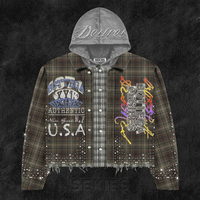 OEM Streetwear Maßgeschneiderte Acid Wash Vintage Mehrfarbige Patchwork Ketten-Stickerei Baumwoll-Flanell Langarm-Hemden für Herren