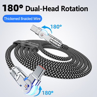 Câble de données USB-C rotatif double 180° de 1m/2m 2026 avec charge rapide 5A, tressé en nylon pour téléphones portables, usage domestique et bureautique