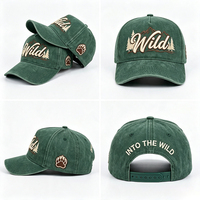 Gorra de Béisbol Unisex Vintage Lavada con Bordado de Oso y Pata de Pino Salvaje, Ajustable con Cierre a Presión y Visera Curva