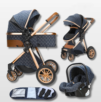 Poussette 3 en 1 de luxe pour bébé avec siège auto, utilisation en voyage, poussette pour bébé avec siège auto de sécurité pour bébé, cadre entièrement en alliage d'aluminium