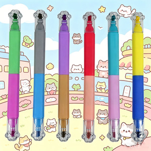 Surligneurs Kawaii Patte de Chat Bicolores – Lot de 12 – Surligneurs <span class=keywords><strong>Pastel</strong></span> Double Pointe Link Art pour Journal, École et Fournitures de Bureau - Product Image 1
