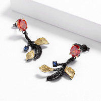 Bijoux exquis KYED0884 boucles d'oreilles Vintage fines, brindille Unique plaqué noir rouge Zircon style gothique pour femmes