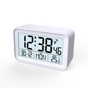Reloj Despertador Digital LCD Medidor de Temperatura Retroiluminación Tiempo Snooze Calendario DCF Radio Mesa Electrónica Escritorio Pared Relojes Despertadores Lindos