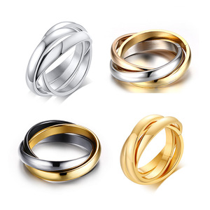 Three Interlocking Circle Titanium Steel <b>Ring</b> For Women <b>Plain</b> Smooth 3 Colors Gold Silver Black Minimal Stackable Fashion <b>Rings</b> - Product Image 2