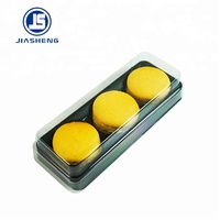 Plateau à macarons en PET transparent recyclable de luxe, 3 cavités, pour emballage de pâtisserie, avec couvercle, vente en gros