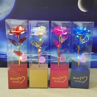 Baru Datang Abadi Bunga Buatan Rose LED Cahaya 24K Foil Emas Galaxy Rose dengan Kotak PVC untuk Valentine Hadiah Hari Ibu