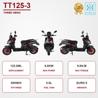 Scooter urbain 125cc, moteur refroidi par air, EFI, démarrage sans clé, vitesse maximale de 80 km/h, frein à disque avant et arrière, homologué EURO 5 EEC