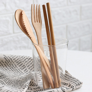 <span class=keywords><strong>Cubiertos</strong></span> de bambú ecológicos con bolsa, tenedor de madera y cuchara, juego de palillos - Product Image 4