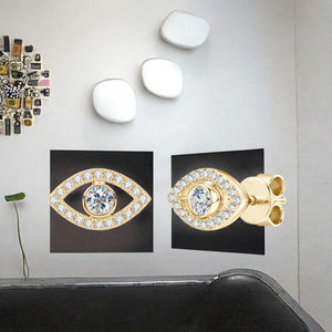 Pendientes de Plata de Ley 925 con Baño de Oro y Rodio, Diseño de Ojo de la Sabiduría, con Moissanita de 3mm, Certificados por Terceros, en Oferta - Product Image 3