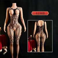 En gros Bodystocking sexy en résille et dentelle, à poitrine ouverte, entrejambe ouvert et porte-jarretelles, pour femmes, tenue de nuit et de soirée