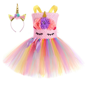 Fashion Design children's Unicorn Princess Dress Girls Performance Dress gonna a rete fatta a mano - Product Image 4