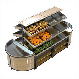 Étagères à fruits et légumes en acier et bois à plusieurs niveaux, très vendues, pour supermarchés - Product Image 5