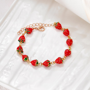Strawberry Fruit Necklace And <b>Bracelet</b> <b>Set</b> For Women Red Zinc Alloy Jewelry Gift Fashion Accessory - Product Image 4