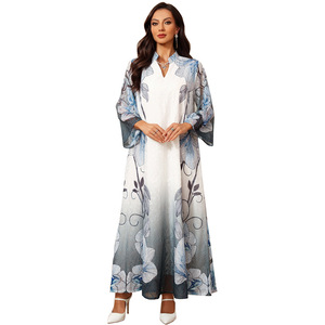 Robe musulmane du Moyen-Orient, robe de femme de Dubaï, robe de mode à imprimé floral, abaya brodée, robe musulmane pour femme, robe maxi à perles - Product Image 5