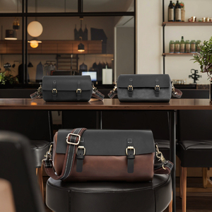 Bolso cruzado de un solo hombro Vintage 2025 para <span class=keywords><strong>hombre</strong></span>, bolso de barril de cuero PU a la moda con bloque de Color, venta al por mayor - Product Image 5
