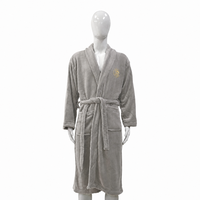Peignoir personnalisé avec logo brodé, col châle, en flanelle de polyester gris, confortable, idéal pour un coffret cadeau et les fêtes, grandes tailles