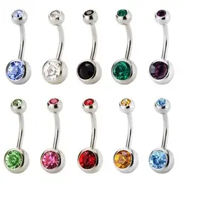 Belly Bar Surgical Steel Double Crystal Gem Navel Bar Button Ring Belly Bars body piercing