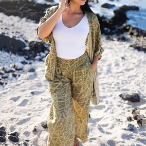 Pantalon ample à plis en rayonne pré-lavée personnalisé, imprimé hawaïen, de haute qualité, pour femmes - Product Image 1