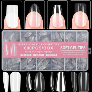 600 faux ongles courts à couverture complète, transparents, blancs, carrés, en amande, en ABS, en gel souple, pour nail art - Product Image 5