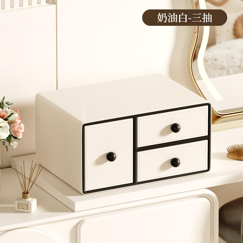 Tres cajones-blanco crema-caja de almacenamiento de cosméticos