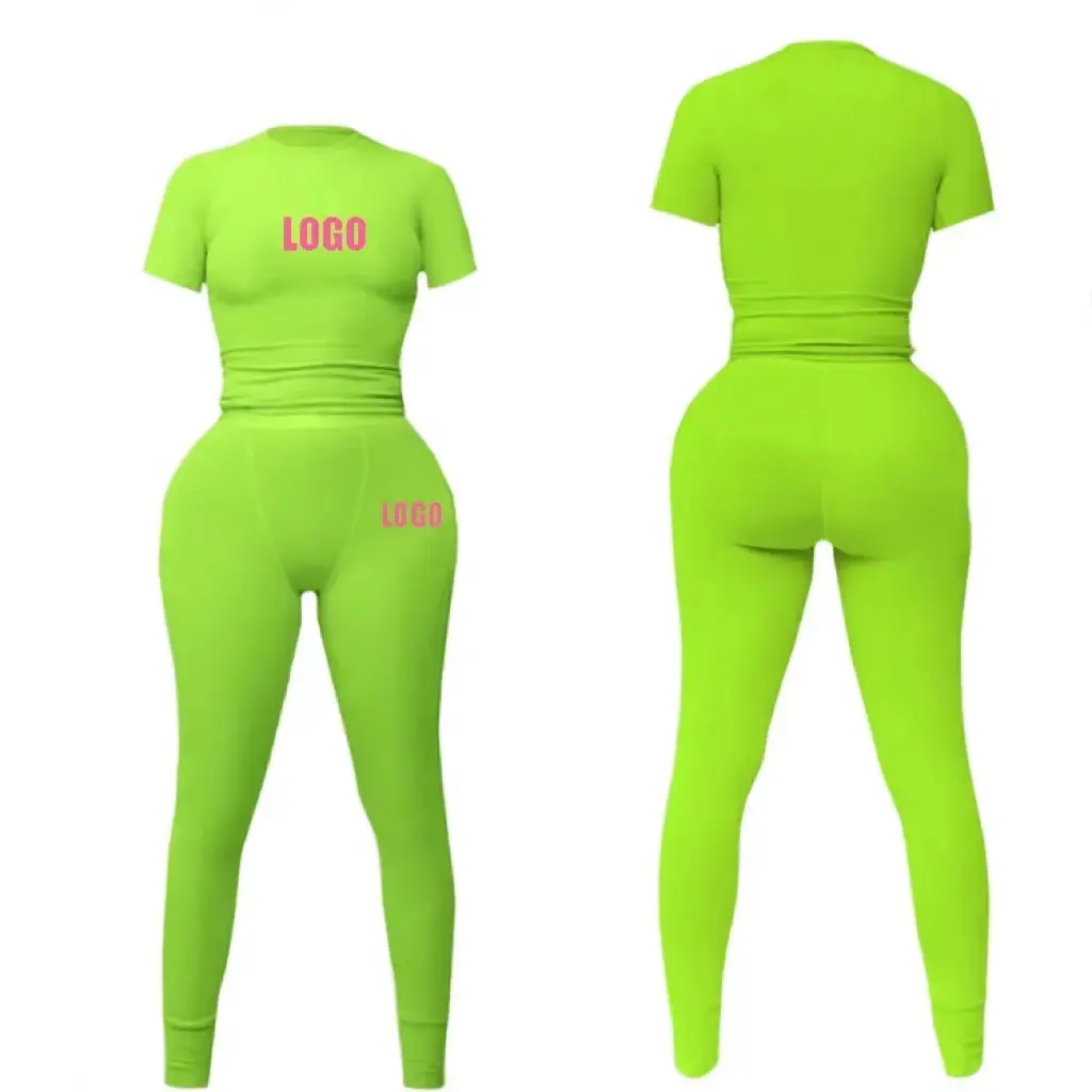 Loungewear 2024 primavera loungewear t-shirt a coste in maglia e leggings in due pezzi set abbigliamento donna abbigliamento da salotto streetwear all'ingrosso