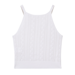 Top de punto sin tirantes con cuello en V estilo dulce para mujer, sin mangas, transpirable, de verano, blanco, para damas, al por mayor - Product Image 3