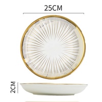Assiettes en porcelaine de style nordique, série géométrique, bord doré, sous glaçure, rondes 8/10 pouces, vaisselle de luxe pour petit-déjeuner et dîner de steak