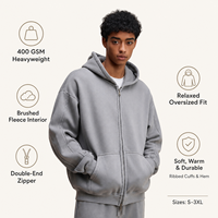 Sweat à capuche zippé 400 GSM en molleton épais, coupe 3D, style streetwear américain, cardigan entièrement zippé pour homme, marque privée, vente en gros