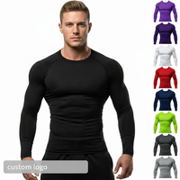 T-shirt de sport à manches longues respirant en élasthanne/polyester pour homme, compression, séchage rapide, couche de base pour la course à pied