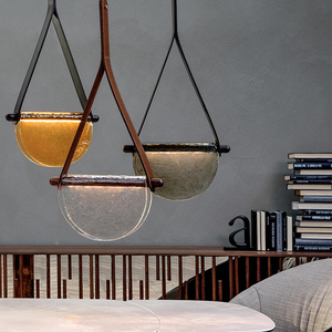 Nordique post-moderne en cuir fait à la main en verre LED Restaurant lumière sac en forme de Table à manger chambre chevet suspension - Product Image 3