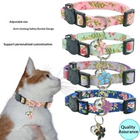 Nouveau collier pour chat en polyester floral réglable avec clochette, accessoire mignon et tendance pour animaux de compagnie