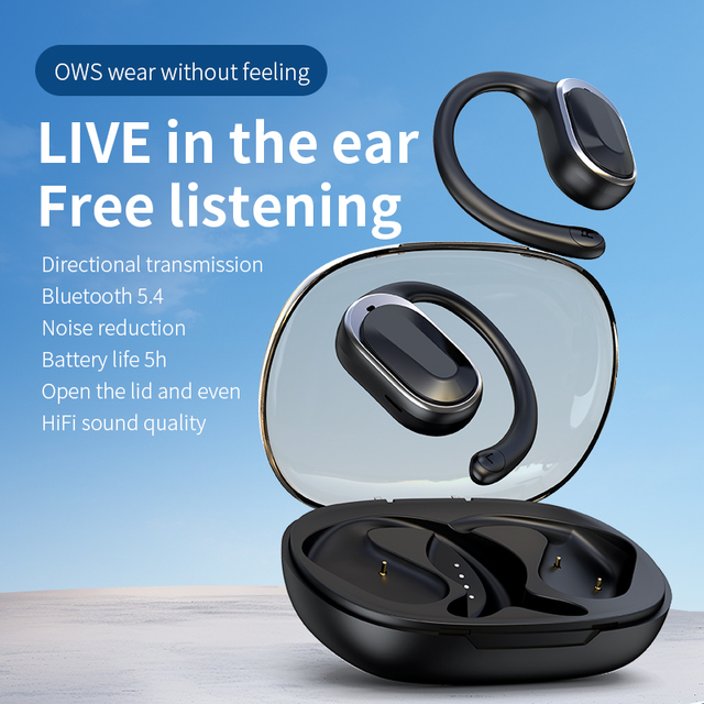 Wireless True Wireless Stereo Earhook Earphones In-Ear Headset Microphone for Sports Running Gaming IPX-5 Waterproof LED