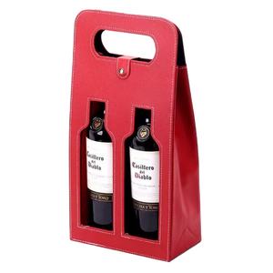 Sac à <span class=keywords><strong>vin</strong></span> rouge double 2 bouteilles <span class=keywords><strong>de</strong></span> luxe Sac cadeau à main en cuir PU avec gaufrage et stratification mate pour papier kraft tequila - Product Image 3