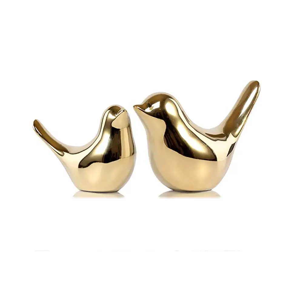 Ceramic Bird Abstract Electroplating Golden Small Animal Statues Home Decor Modern Style Gold Decorative Ornaments
