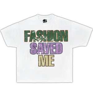 T-Shirt Oversize con Stampa 'Fashion Saved Me' per Bambini, Girocollo in Jersey 100% Cotone, Stile Streetwear Y2K - Product Image 1