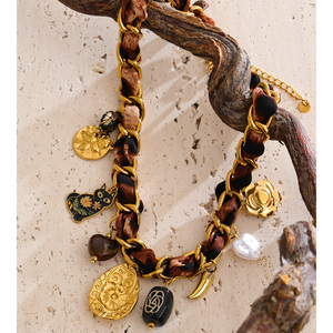 Jinyou 3949 Trend Luipaard Polyester Gewikkeld Roestvrij Staal Vergulde Ketting Acryl Hart Emaille Kat Hanger - Product Image 3