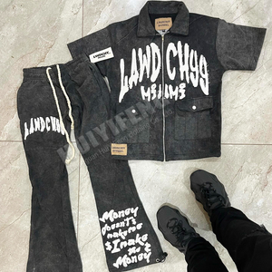 Camicie <span class=keywords><strong>e</strong></span> <span class=keywords><strong>giacca</strong></span> da uomo personalizzate a maniche corte con Patch ricamate Acid Wash da lavoro <span class=keywords><strong>camicia</strong></span> da lavoro Vintage retrò con Zip - Product Image 2