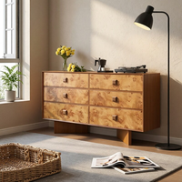 Commode à 6 tiroirs en bois style rétro du milieu du siècle, texture écorce d'arbre vintage, meuble de rangement pour chambre à coucher