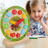 Digitaler Holz-Lernwecker für Kinder, Lehrmittel für Kindergartenkinder von 4-6 Jahren, 20x20x3,5cm