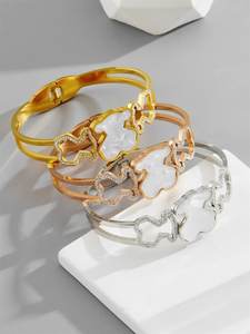 Bracelet jonc tendance en acier inoxydable plaqué or <span class=keywords><strong>14</strong></span> carats avec zircon et chaîne à maillons motif ours, style italien, pour anniversaire - Product Image 6