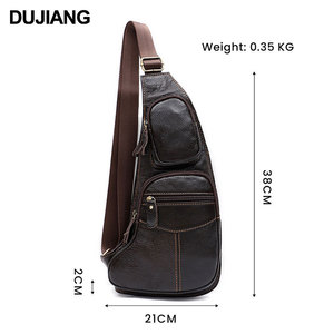 Sac de poitrine en cuir véritable pour homme Dujiang, multifonctionnel, décontracté, pour l'extérieur, sac bandoulière, marron - Product Image 4