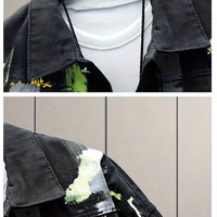 Veste en jean streetwear hip-hop oversize pour homme, effet graffiti, délavée à l'acide, style vintage