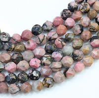 Perles en vrac de coupe de diamant de pierre précieuse de rhodochrosite de rayure noire ronde naturelle à facettes 15.5"